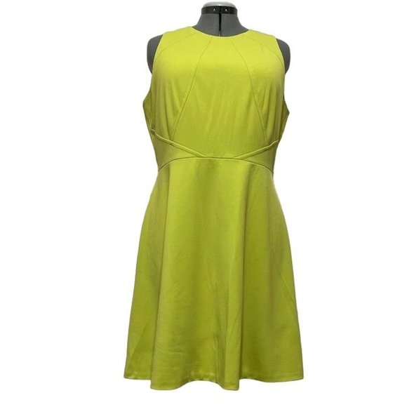 Tahari ASL NWOT Sz16 Green Sleeveles Fit & Flare Gold Zipper Closure Lined Dress - Picture 2 of 5